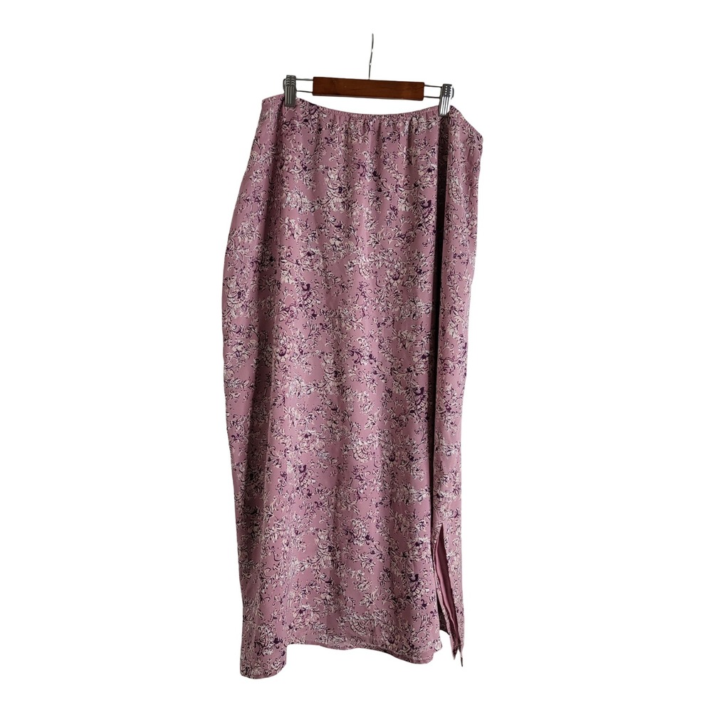 Merona 1X Silk Maxi Skirt Old Rose Floral Purple Print Side Slit NWT 90s Grunge
